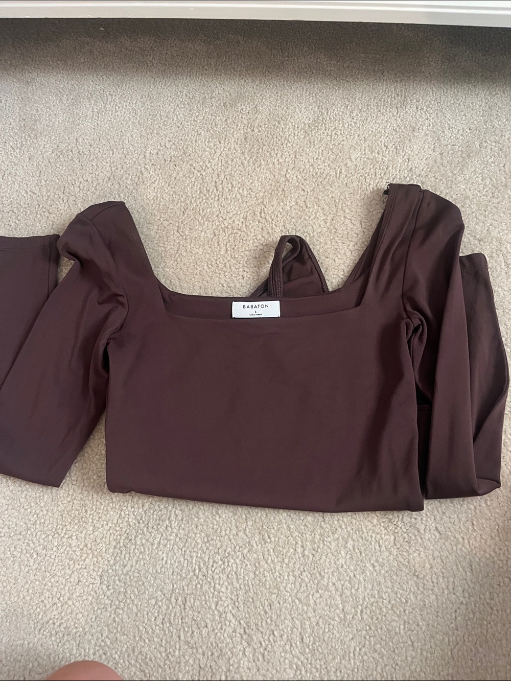 Babaton Chocolate Brown Square Neck Long Sleeve Top